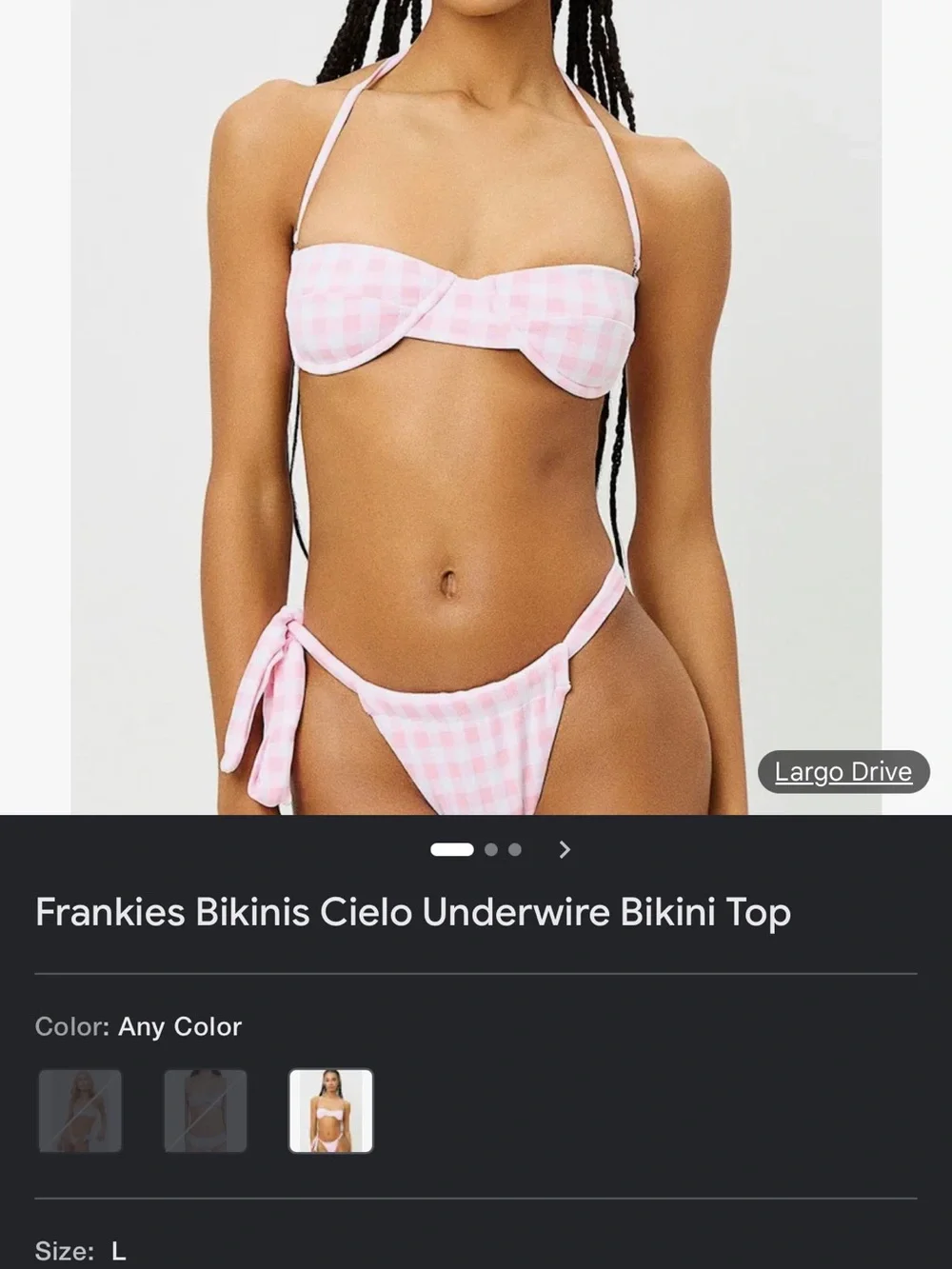 Frankie's Bikinis Pink and White Gingham Bandeau Top L